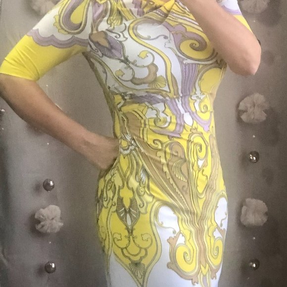 Taylor Yellow and Purple Drape Neck Dress - Picture 2 of 6